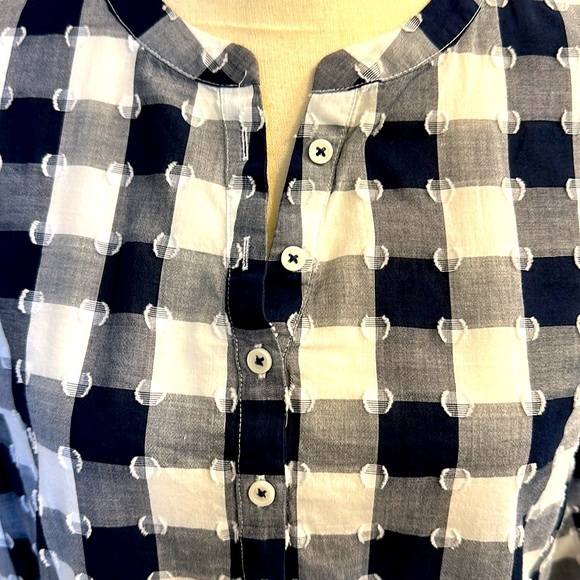 Talbots Clip Dot Popover Navy and White Checked - Picture 3 of 8